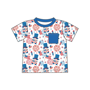 Ropa de bebé del Día DE LA Independencia personalizada al por mayor de fábrica, camisetas de bolsillo de manga corta de bambú orgánico para bebés, niñas y niños - Product Image 2