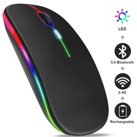 Souris plate sans fil Bluetooth rechargeable avec 2,4 GHz RGB 1600 DPI pour ordinateur portable, tablette, PC, Macbook, souris de jeu pour joueurs