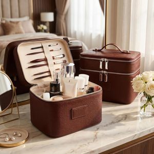 Travel Makeup Vanity <b>Case</b> with Brush Holder and Handle Waterproof PU Leather Cosmetic Organizer Bag Cosmetic Bag - Product Image 5