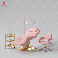 Mobilier Esthéticien Salon de Beauté, Lit Facial Courbe à Base Dorée, Lit Cosmétique Électrique pour Cils, Table de Massage de Spa de Luxe, Lit à Cils