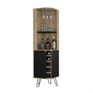 Mueble Bar Esquinero Bursan con Acabado Negro Macadamia, con Botelleros y Estantes Integrados, Diseño Moderno, Independiente - Product Image 1