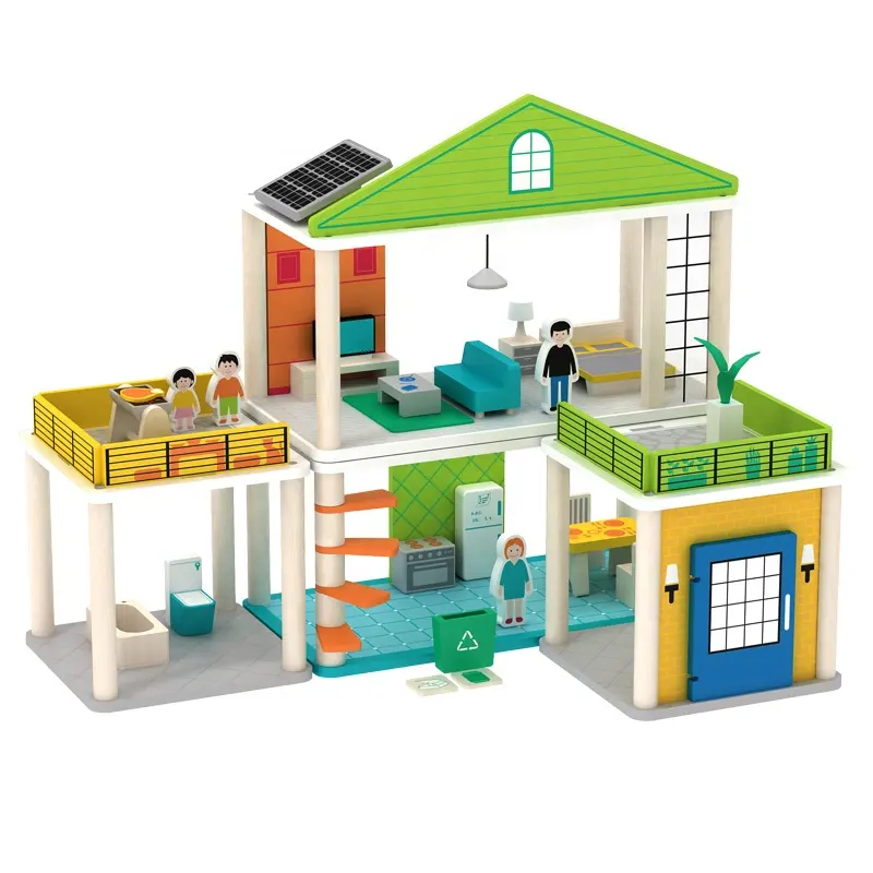 Yeni tasarım 2-in-1 ahşap oyun mutfak & bebek evi Unisex DIY Mini mobilyaları oyuncak seti çocuklar için