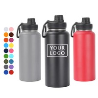 Bouteille d'eau isotherme en acier inoxydable à large ouverture avec logo personnalisé et couvercle à paille pour boissons chaudes et froides, sport, voyage, voiture