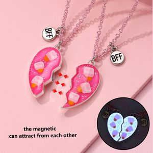Collier pendentif cœur magnétique lumineux en émail pour couples, meilleurs amis pour toujours, collier BFF pour enfants - Product Image 2