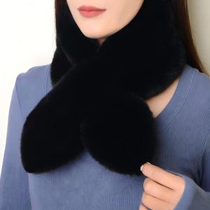 Cute Solid Color Cross Scarf Faux Rabbit Fur Plush Thicken <b>Neck</b> Scarf Shawl Girls Winter Warm Thicken Cross Collar Shawl Scarf - Product Image 2
