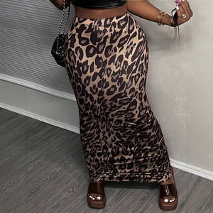 Nuova <span class=keywords><strong>Gonna</strong></span> <span class=keywords><strong>Midi</strong></span> Trendy per Donna, Stampa Leopardata in Tessuto <span class=keywords><strong>Denim</strong></span>, Casual per Estate e Autunno con Logo in Vita - Product Image 3