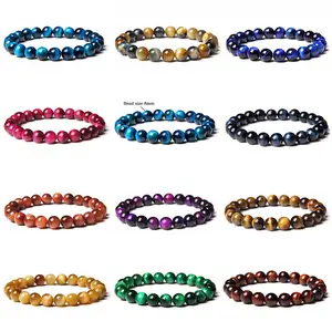 Promotion Crystal Healing Stones Jewelry Circle Stone Beads Single Circle Lapis Macrame Golden Tiger Eyes Beads Bracelet