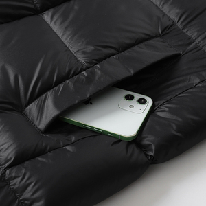Veste d'hiver <span class=keywords><strong>longue</strong></span> à capuche en duvet, marque privée, 90% duvet de canard blanc, streetwear, multi-poches, noir et or, OEM - Product Image 5
