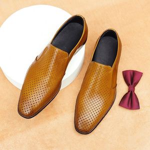 Zapatos de Vestir de Cuero Genuino Perforado para Hombre, Antideslizantes, Suaves, Transpirables, para Verano y Otoño, Resistentes, que Aumentan la Estatura - Product Image 1