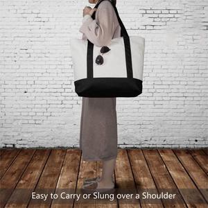 Custom Fashion Daily Essentials Shopping <b>Large</b> Capacity Canvas Tote Bag With External Pocket Top Zipper Closure - Product Image 5