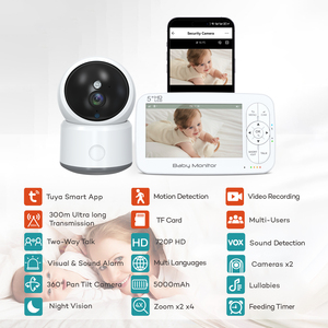 Babyphone intelligent AI avec caméra, détection de pleurs, vision nocturne 2K, détection de mouvement PIR, WiFi 2.4GHZ, audio bidirectionnel, rechargeable, TUYA 5 pouces - Product Image 4