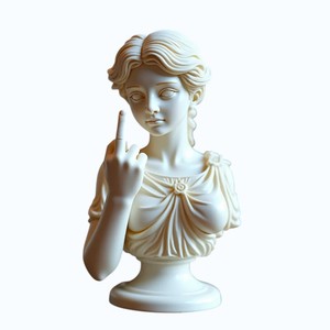 Figura Antigua de Diosa, Busto de Resina Hecho a Mano con Gesto de Dedo Medio, Arte Moderno Minimalista con Patrón de Dibujos Animados, Coleccionable, Decoración para el Hogar - Product Image 1
