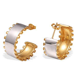 Two-Tone Gold Plated <b>Bracelet</b> And Earrings <b>Set</b> Geometric Design For Women Party Fashion Jewelry Zinc Alloy - Product Image 5