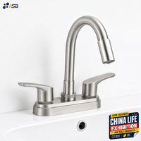 Robinet en plastique brossé avec deux poignées en acier inoxydable 304, robinet d'eau moderne à 2 trous pour salle de bain et cuisine
