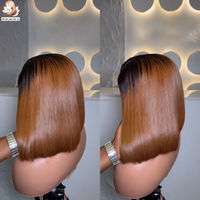 Perruque Bob 1B/Marron Double Drawn Lisse Baguette avec Fermeture en Dentelle HD 5x5, Cheveux Humains Vierges Bruts Vietnamiens Pré-Pluckés pour Femmes Noires