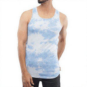 Men's O-<b>Neck</b> Tie Dye Tank Top 100% Cotton Knitted Casual Breathable Streetwear Fitness Wear - Product Image 2