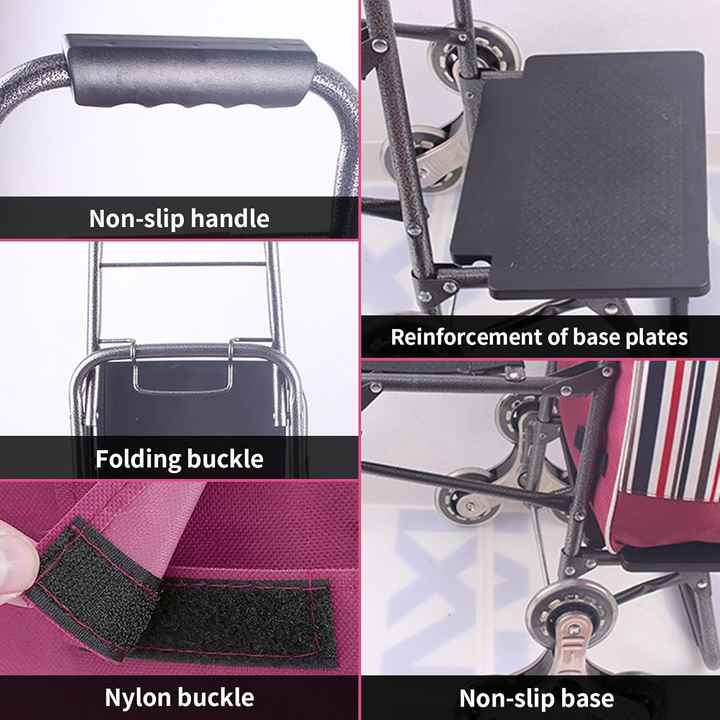 Stair Climbing Shopping Cart with Bag and Seat, Shopping Trolley, Grocery Bag on Wheels with Adjustable Bungee Cord