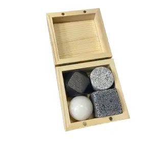 Viski buz küpleri-ahşap kutu ile 9 saf Soapstone içecek soğutma taşları Set