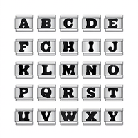 Bracelet modulaire italien en acier inoxydable, accessoires de mode tendance, cadeau DIY pour couple, bracelet à initiales en lettres anglaises noires