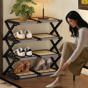 Folding <b>Shoe</b> <b>Rack</b> Multi Layer Rattan Pattern Foldable <b>Storage</b> For Home Entryway Rental Dormitory Use - Product Image 4