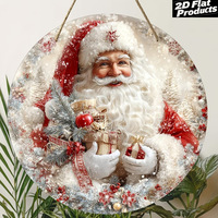 Panneau suspendu de Noël vintage en bois rond, motif Père Noël, pour décoration de porte d'entrée de Noël