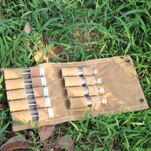 Outdoor Spice Bottle Organizer Bag Canvas Portable <b>Storage</b> For <b>Camping</b> Picnic 9 Glass Bottles Khaki Army Green - Product Image 1