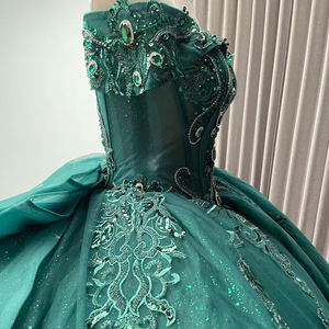 Vestido De Quinceañera Estilo Princesa En Verde Esmeralda Con Apliques De Encaje Y Cuentas Corsé De Tul Tallas Grandes <span class=keywords><strong>Vestidos</strong></span> De 15 Años Con Flores De Perlas Para Noche - Product Image 4