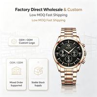 Montre à quartz pour homme en acier inoxydable rose gold, chronographe sport business, montre-bracelet lumineuse, étanche 3ATM