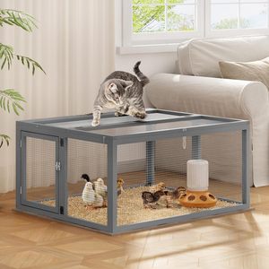 <span class=keywords><strong>Cage</strong></span> à poulet grise pliante en bois poulailler course clapier à lapin <span class=keywords><strong>Cage</strong></span> portable avec portes latérales supérieures couveuse de parc pour petits animaux - Product Image 1