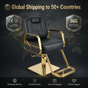 Sillón de Peluquería Hidráulico de Lujo en Negro y Dorado, Sillón de Barbería de Cuero PU Ajustable y Reclinable para Salón de Belleza y Spa - Product Image 4