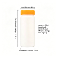 Botol Sampel Silinder Lurus HDPE 65ml dengan Tutup Sekrup, Wadah Buram untuk Sampel Tanah, Uji Lingkungan, Pengemasan Kimia