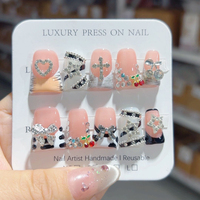 Offre Spéciale fait à la main en forme de bec de canard presse sur les ongles 10 pièces réutilisables acrylique faux ongles pour enfants modèle de motif carré artificiel