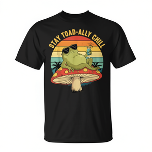 Camiseta con diseño de animal Frog Stay Toadally Chill Retro Toad On Mushroom - Product Image 2