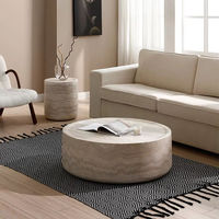 Table basse ronde de luxe moderne en travertin blanc super fin, marbre d'Italie, meubles pour salon