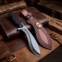 Couteau courbé d'extérieur en acier Damas, motif craquelé, portable, pour camping, aventure, chasse, randonnée, survie, outil EDC, vente en gros OEM