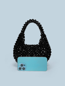 Bolso <span class=keywords><strong>de</strong></span> Mano <span class=keywords><strong>de</strong></span> Perlas Acrílicas Tejidas a Mano, Estilo Dumpling Ligero, Semi-Circular, Retro, Hecho a Mano, con Correa <span class=keywords><strong>de</strong></span> Cuentas, <span class=keywords><strong>para</strong></span> Mujer - Product Image 4