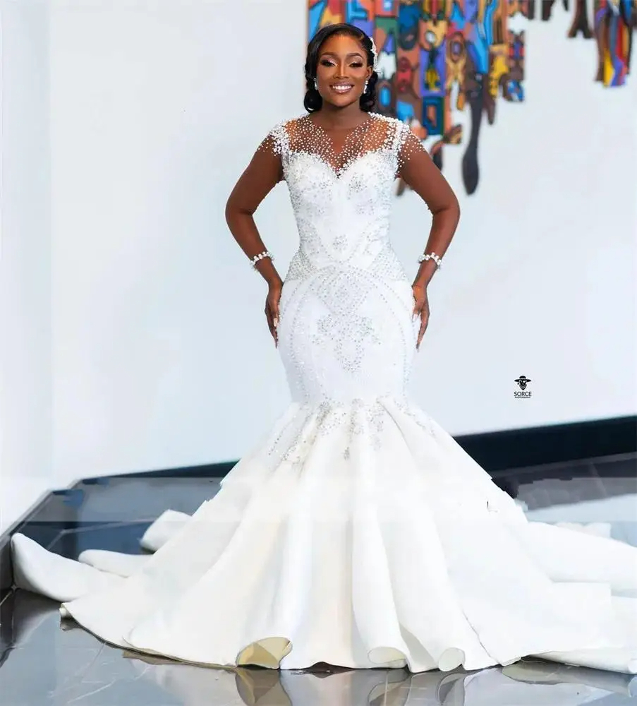sparkly beaded wedding dresses mermaid Betsy & Adam Embellished-Bodice Chiffon Gown - Navy/Rose main image 1