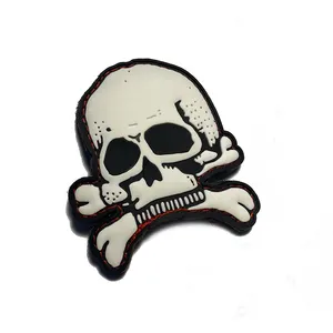 Custom Tactical Morale Rubber Logo 3d Pvc Patches Skull Skeleton Glow In The Dark Pvc Patch Heat Press Rubber Patches Skull