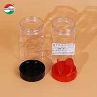 Pot en plastique PET écologique de 350 ml avec couvercle rabattable, carré, pour condiments, épices, avec couvercles rouges/noirs