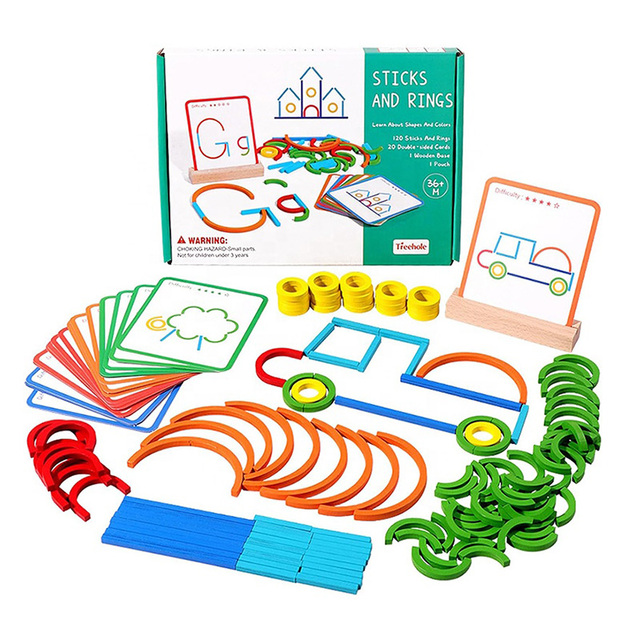 Preschoolers Intelligence Development Early Learning Educational Creative Sticks Rings Puzzle Montessori Matching Puzzle Toys