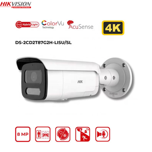 Caméra réseau bullet fixe intelligente hybride à lumière intelligente Hikvision Pro Series 8MP DS-2CD2T87G2H-LISU/SL ColorVu POE avec audio bidirectionnel intégré - Product Image 1