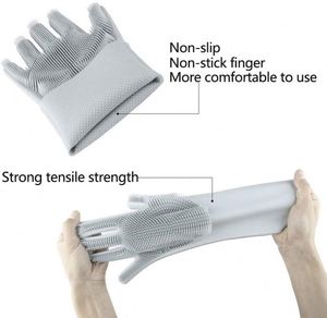 Reusable Gray Silicone Dishwashing Gloves With <b>Brush</b> Scrubber Rubber <b>Scrubbing</b> Gloves for Dishes - Product Image 2