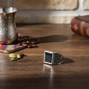 Square Agate Gemstone Round Black Zircon Stone Design Ottoman <b>Men's</b> <b>Ring</b> Turkish Handmade Wholesale Authentic <b>Silver</b> <b>Men</b> <b>Ring</b> - Product Image 3