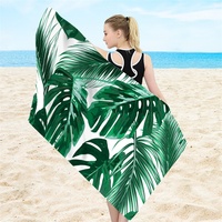Serviette de plage et de bain d'été douce à séchage rapide, motif feuilles imprimées, écologique, anti-adhérente au sable, en microfibre ultra-fine, vente en gros transfrontalière