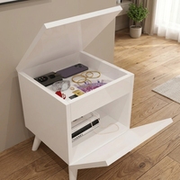 Table de chevet moderne à ouverture rabattable avec double rangement, pieds fins, en bois, pour chambre d'appartement compact