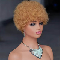 Vente en gros de cuticules en cheveux vierges indiens alignés Aucune dentelle Afro Kinky Curly Short Pixie Cut 100% perruques en cheveux humains pour femmes noires