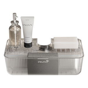 Antu Draining Rack Transparent L Square Kitchen Sink Storage With Sponge Brush Holder - Product Image 5