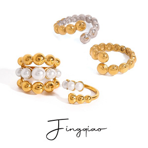 Juego de Anillos de Perlas Yueli, Imitación de Oro y Plata, Forma Geométrica de Bola, Joyería Unisex, Regalo - Product Image 1