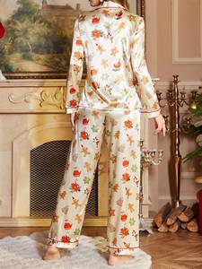 <span class=keywords><strong>Pigiama</strong></span> da <span class=keywords><strong>donna</strong></span> all'ingrosso con colletto lungo, set loungewear due pezzi in raso liscio stampato con motivo carino - Product Image 5