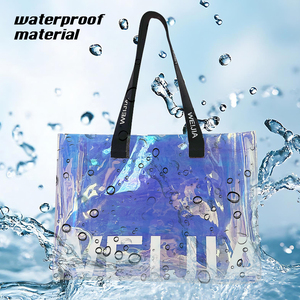 Custom Logo Printing <b>Transparent</b> Waterproof PVC Iridescent Holographic Tote <b>Bag</b> With Custom Handle - Product Image 1
